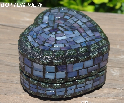 +MBA #5558-335  " Small Black & Multi Lavender Blue Satined Glass Heart Shaped Mosaic Jewelry Trinket Box"