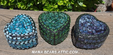 +MBA #5558-345  "Small Multi Blue Stained Glass Heart Shaped Mosaic Jewelry Trinket Box"