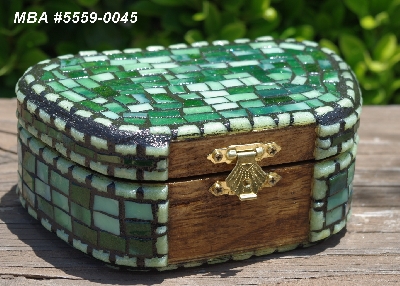 +MBA #5559-0033  "Multi Green Stained Glass Mosaic Jewelry Trinket Box"