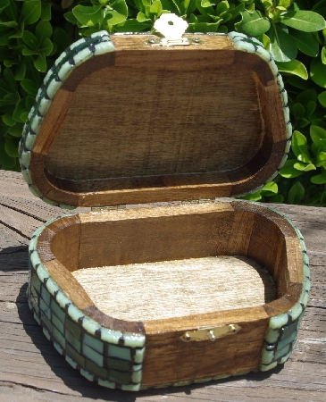 +MBA #5559-0033  "Multi Green Stained Glass Mosaic Jewelry Trinket Box"