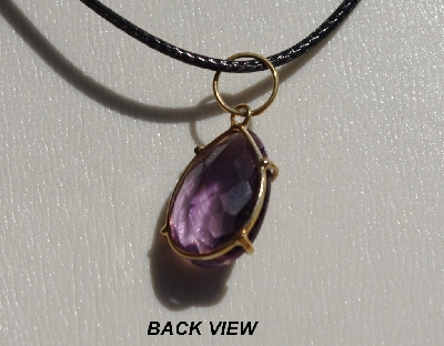 +MBA #5600-340  "Prong Set Fancy Pear Cut Amethyst Pendant With 18" Black Cord"