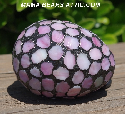 +MBA #5600-0056  "Multi White & Pink Stained Glass Mosaic Egg"