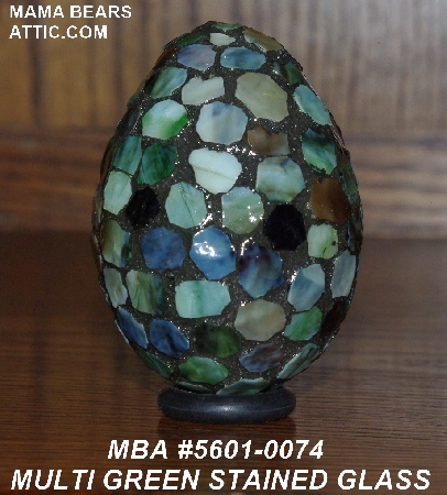 +MBA #5601-0074  "Multi Green Stained Glass Mosaic Egg"