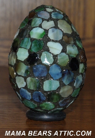 +MBA #5601-0074  "Multi Green Stained Glass Mosaic Egg"