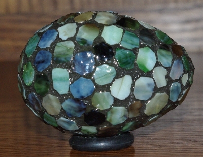 +MBA #5601-0074  "Multi Green Stained Glass Mosaic Egg"