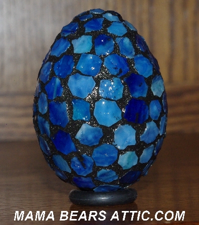 +MBA #5601-233  "Multi Blue Stained Glass Egg"