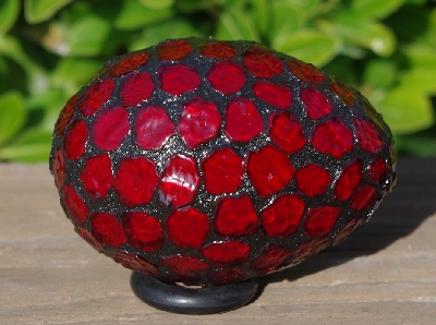+MBA #5602-244  "Ruby Red Stained Glass Mosaic Egg"