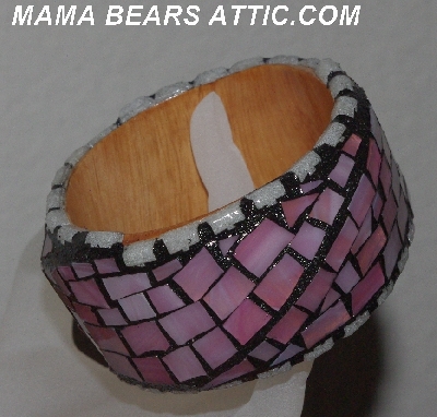 +MBA #5603-106 "Pink & White Stained Glass Bangle Bracelet"