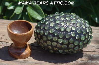 +MBA #5604-002  "Light Green Glass Bead Mosaic Egg With Stand"