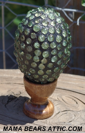 +MBA #5604-002  "Light Green Glass Bead Mosaic Egg With Stand"