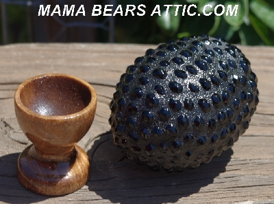 +MBA #5604-0015  "Black Glass Bead Mosaic Egg With Stand"