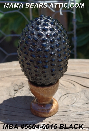+MBA #5604-0015  "Black Glass Bead Mosaic Egg With Stand"
