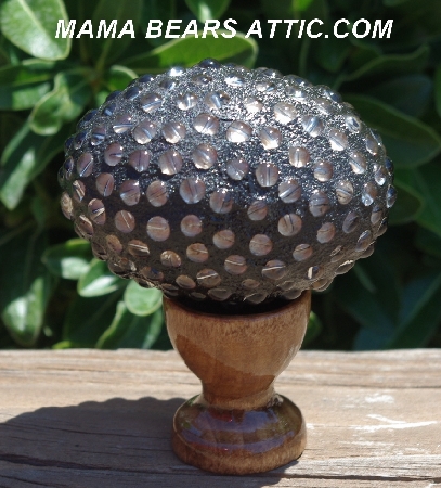 +MBA #5604-0017  "Clear Glass Bead Mosaic Egg With Stand"
