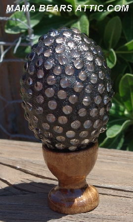 +MBA #5604-0017  "Clear Glass Bead Mosaic Egg With Stand"