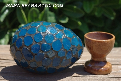 +MBA #5604-112  "Blue Stained Glass Mosaic Egg With Stand"