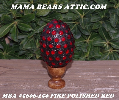 +MBA #5606-150  "Fire Polished Red Glass Bead Mosaic Egg With Stand"
