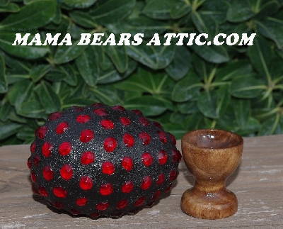 +MBA #5606-150  "Fire Polished Red Glass Bead Mosaic Egg With Stand"