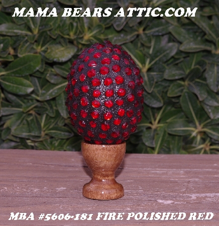 +MBA #5606-181  "Fire Polished Red Glass Bead Mosaic Egg With Stand"