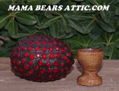 +MBA #5606-181  "Fire Polished Red Glass Bead Mosaic Egg With Stand"