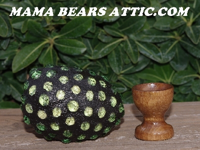 +MBA #5606-229  "Lime Green Glass Bead Mosaic Egg With Stand"