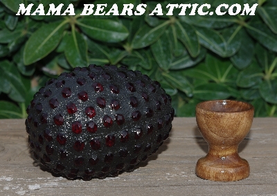 +MBA #5606-254  "Ruby Red Glass Bead Mosaic Egg With Stand"
