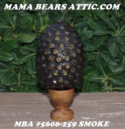 +MBA #5606-259  "Smoke Glass Bead Mosaic Egg With Stand"