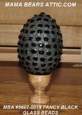 +MBA #5607-0014  "Black Glass Bead Mosaic Egg With Stand"