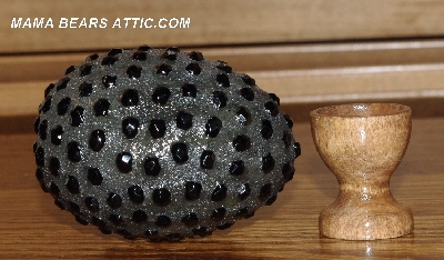 +MBA #5607-0014  "Black Glass Bead Mosaic Egg With Stand"