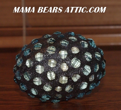 +MBA #5607-106 "Fancy Blue Glass Bead Mosaic Egg With Stand"