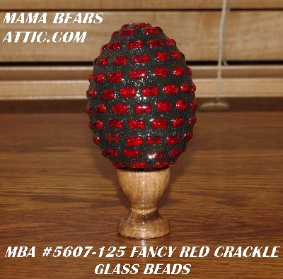 +MBA #5607-125  "Fancy Red Crackle Glass Bead Mosaic Egg With Stand"