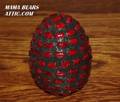 +MBA #5607-125  "Fancy Red Crackle Glass Bead Mosaic Egg With Stand"