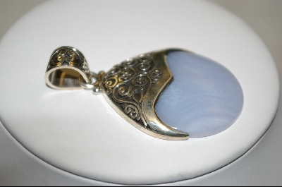 +MBA #BLA    Artisan Crafted Sterling Blue Lace Agate Disc Pendant
