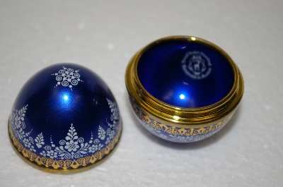 +MBA #11-229  1980's Made In Austria Elisabeth Steinbock Blue Enameled Egg Trinket Box