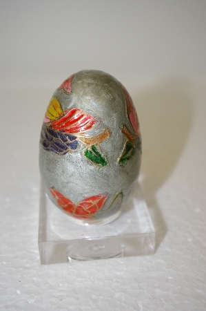 +MBA #11-252     1980's  Rare Metal  Hand Carved & Painted Bird Egg