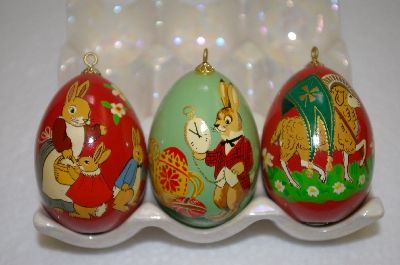 +MBA #12-017  Set Of 3 Beautifull Hand Painted Wooden Egg Ornaments