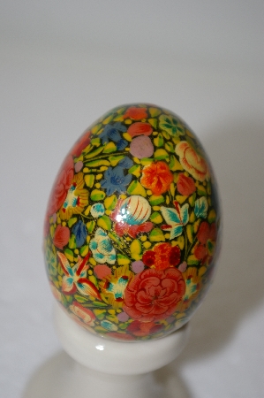 +MBA #12-135   1980's Wooden Floral Decoupage Egg