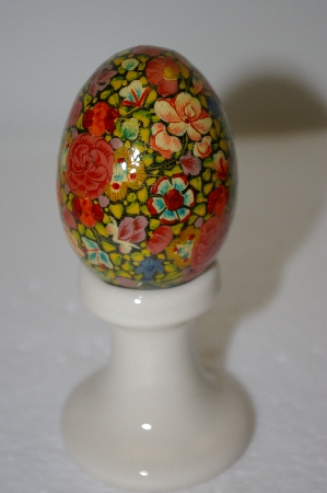 +MBA #12-135   1980's Wooden Floral Decoupage Egg