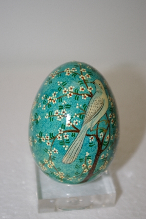 +MBA #12-171  1980's Blue Floral Dove Wooden Decoupage Egg