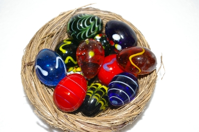 +MBA #12-196  Set Of 12 Mini Hand Made Art Glass Eggs