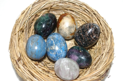 +MBA #12-206    "Set Of 7  Hand Cut & Polished  Mini Gemstone Eggs