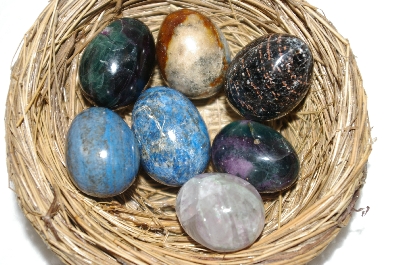 +MBA #12-206    "Set Of 7  Hand Cut & Polished  Mini Gemstone Eggs