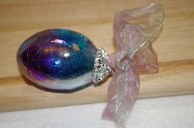 + MBA #15-029  Set Of 2 Hand Blown Crackle Glass Egg Ornaments