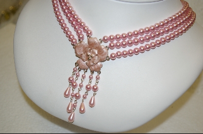 +  "2004  Majestic Simulated Pink  Pearl Three Strand Necklace