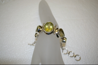 +MBA #GQ   5 Stone Green Quartz Sterling Bracelet
