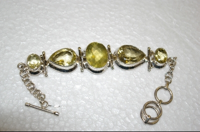 +MBA #GQ   5 Stone Green Quartz Sterling Bracelet