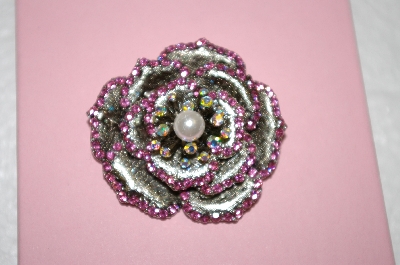 +MBA #16-500  Pink Crystal Rose Brooch