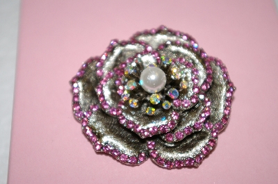 +MBA #16-500  Pink Crystal Rose Brooch
