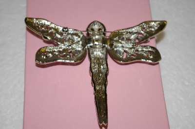 +MBA #16-584  Large Beautiful Blue & Clear Crystal Dragonfly Pin
