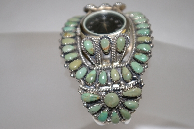 +MBA #16  Beautiful Artist "JW MS"  Signed Green Turquoise Cuff Watch
