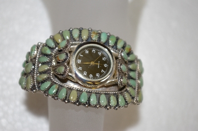 +MBA #16  Beautiful Artist "JW MS"  Signed Green Turquoise Cuff Watch